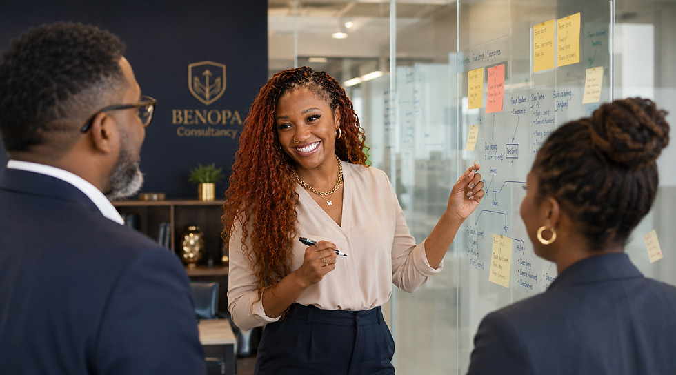 Care business owner discussing a business plan with a professional consultant