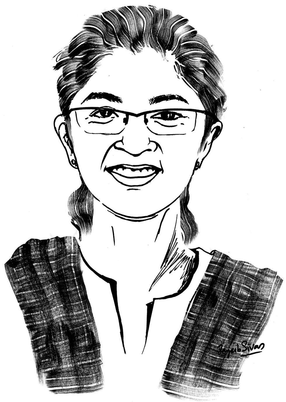 Portrait Illustration of Raji Math done by Indian illustrator jayesh sivan for idiom design and consulting, Bangalore.