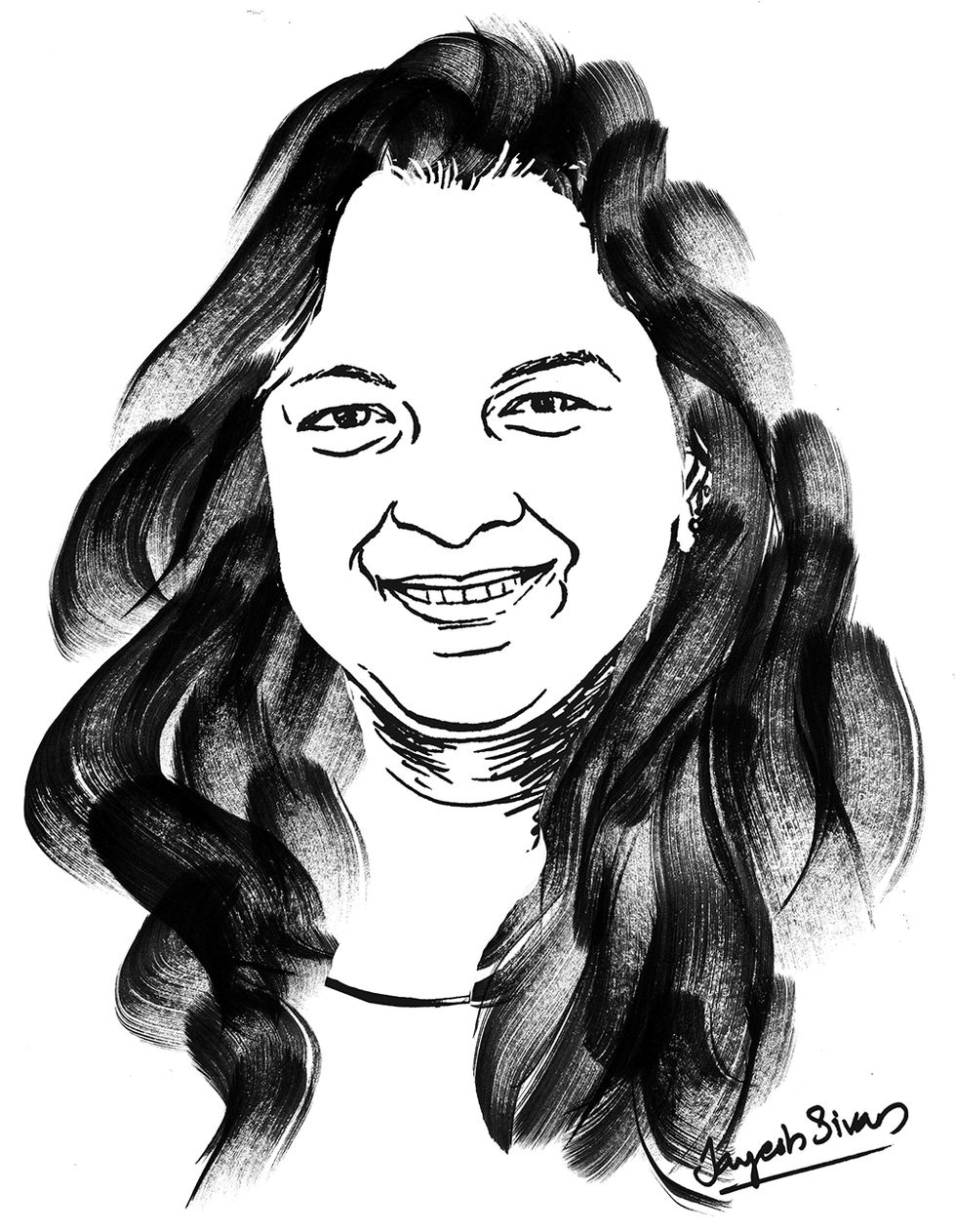 Portrait Illustration of Sonia Manchanda done by Indian illustrator jayesh sivan for idiom design and consulting, Bangalore.