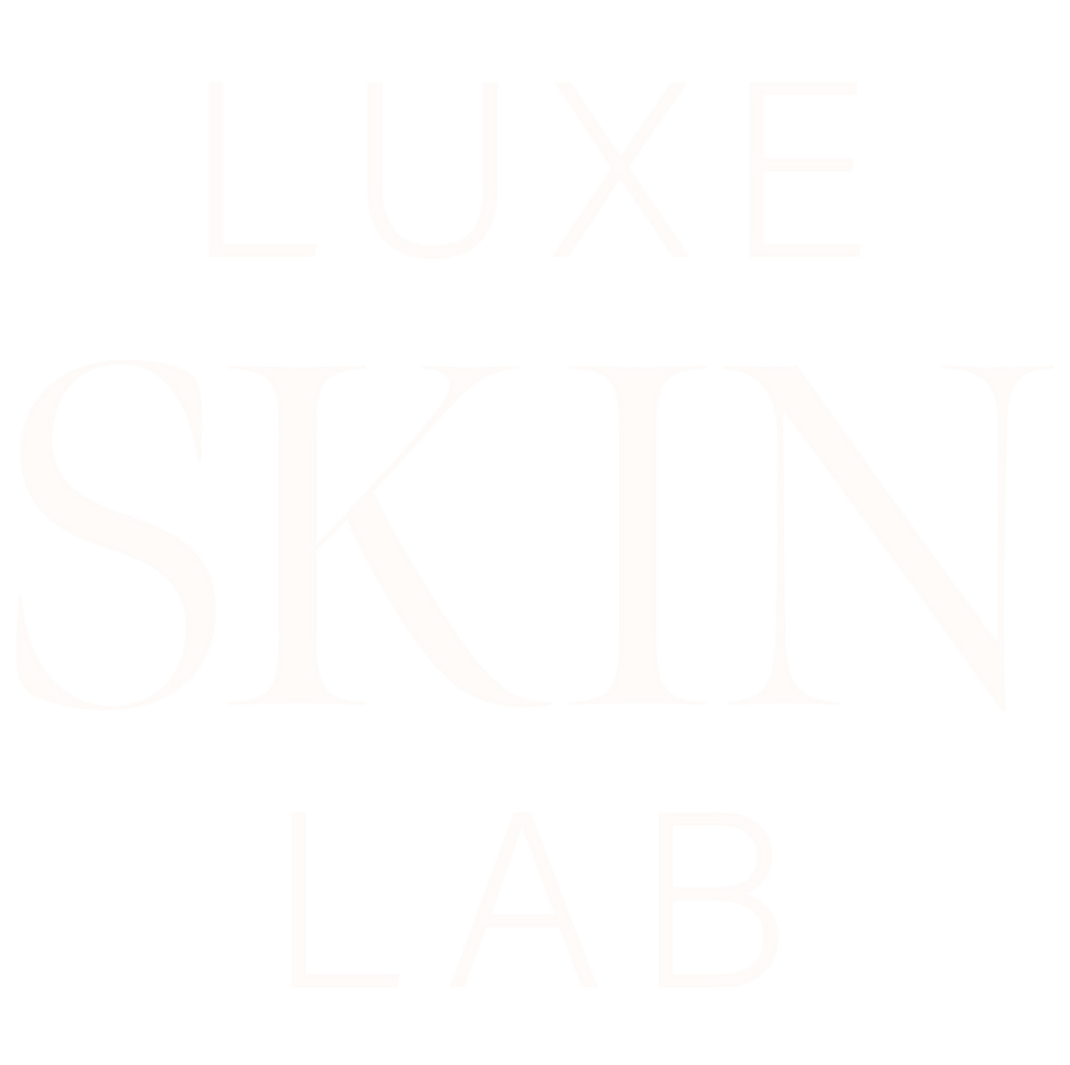 Luxe Skin Lab primary logo in white for dark backgrounds_