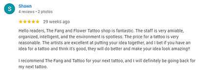Andy Real Google Review for Tattoos