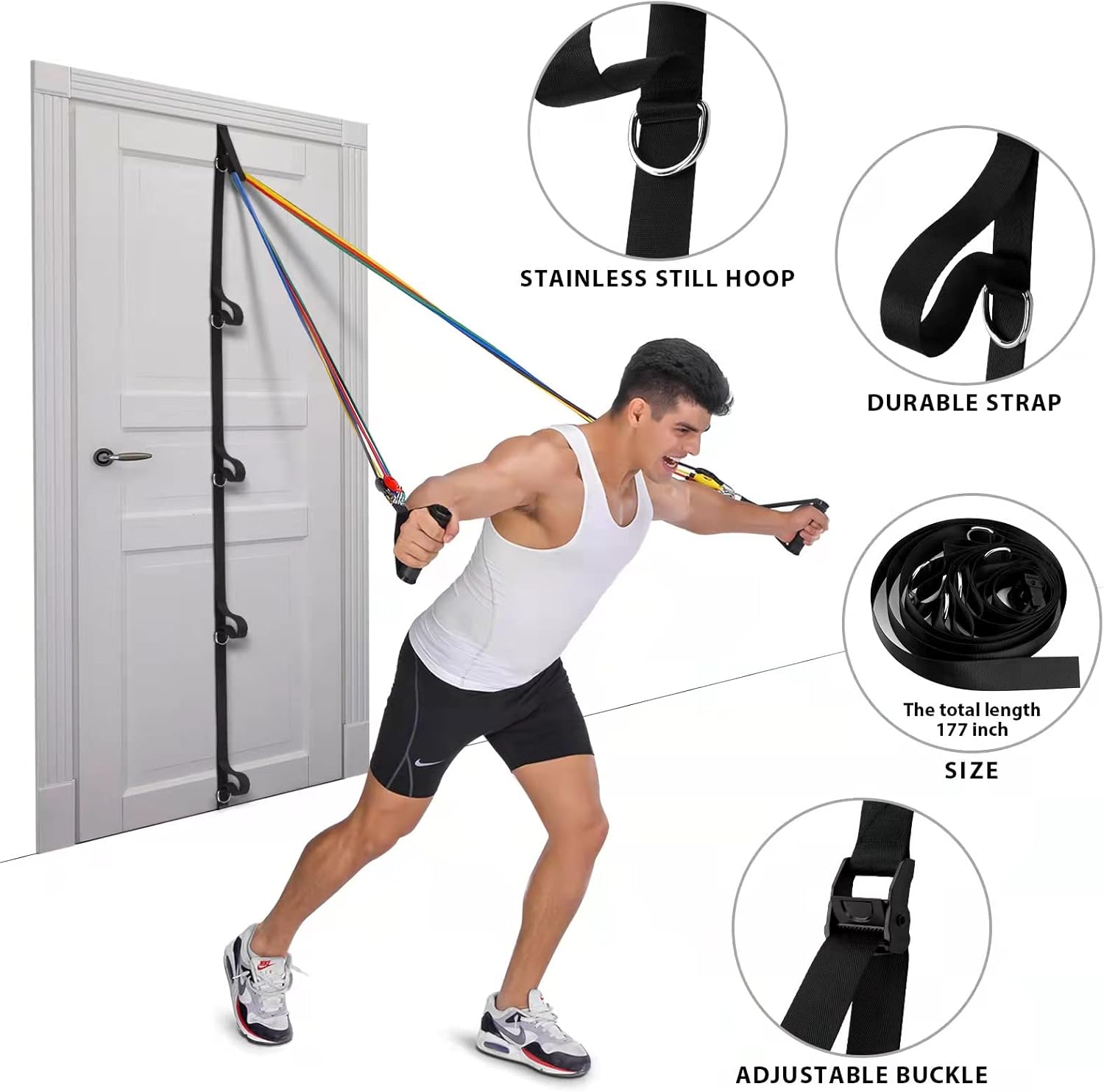 Door anchor straps with metal loop