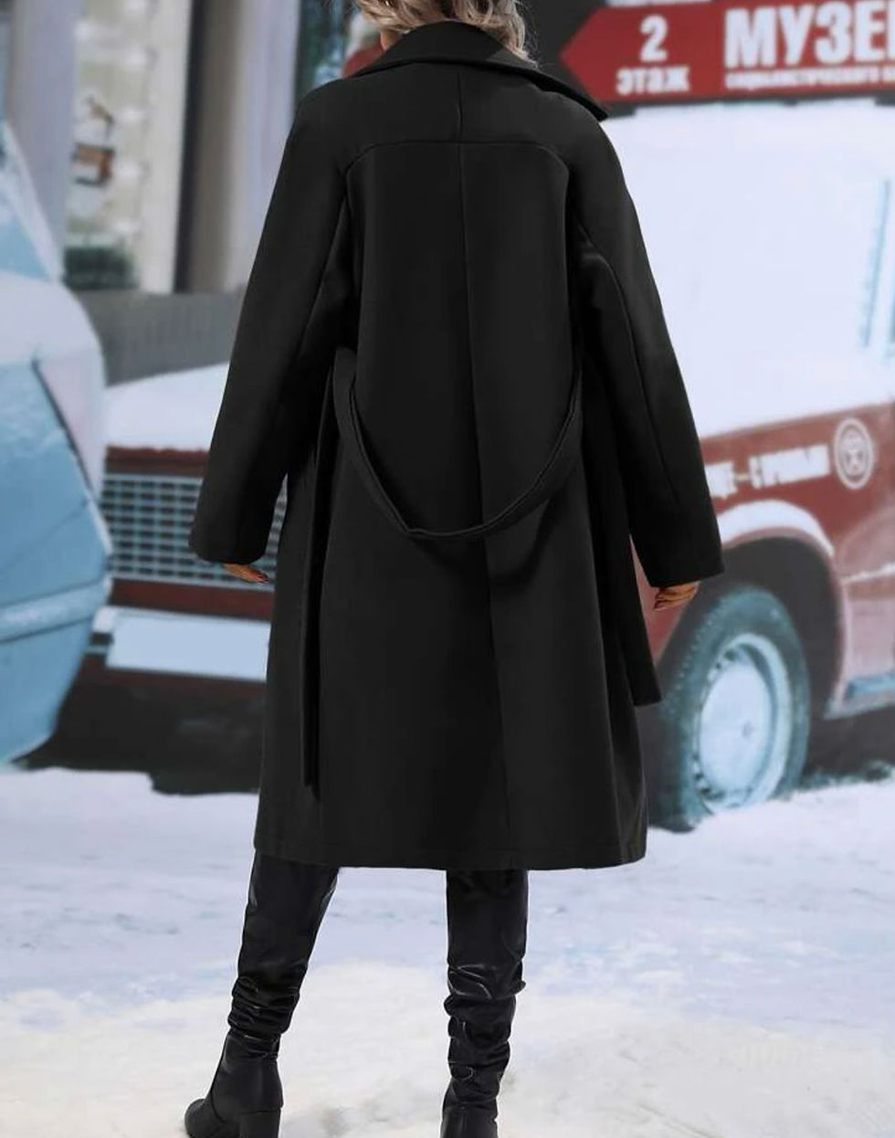 Thumbnail: Albidalove Double Breasted Lapel Collar Coat with Belt