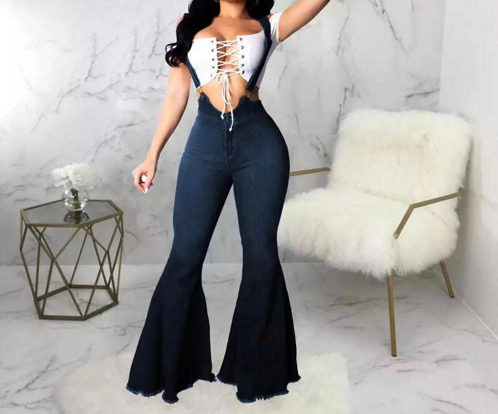 Thumbnail: Albidalove High Waist Big Bell Bottoms Flare With Suspender