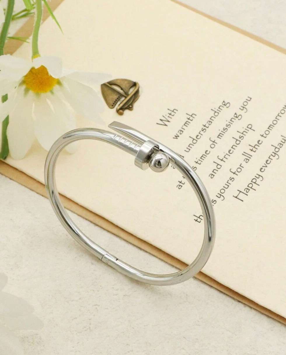 Albidalove 1 Piece Stainless Steel Nail Ball Shape Bangle Bracelet for Men Women