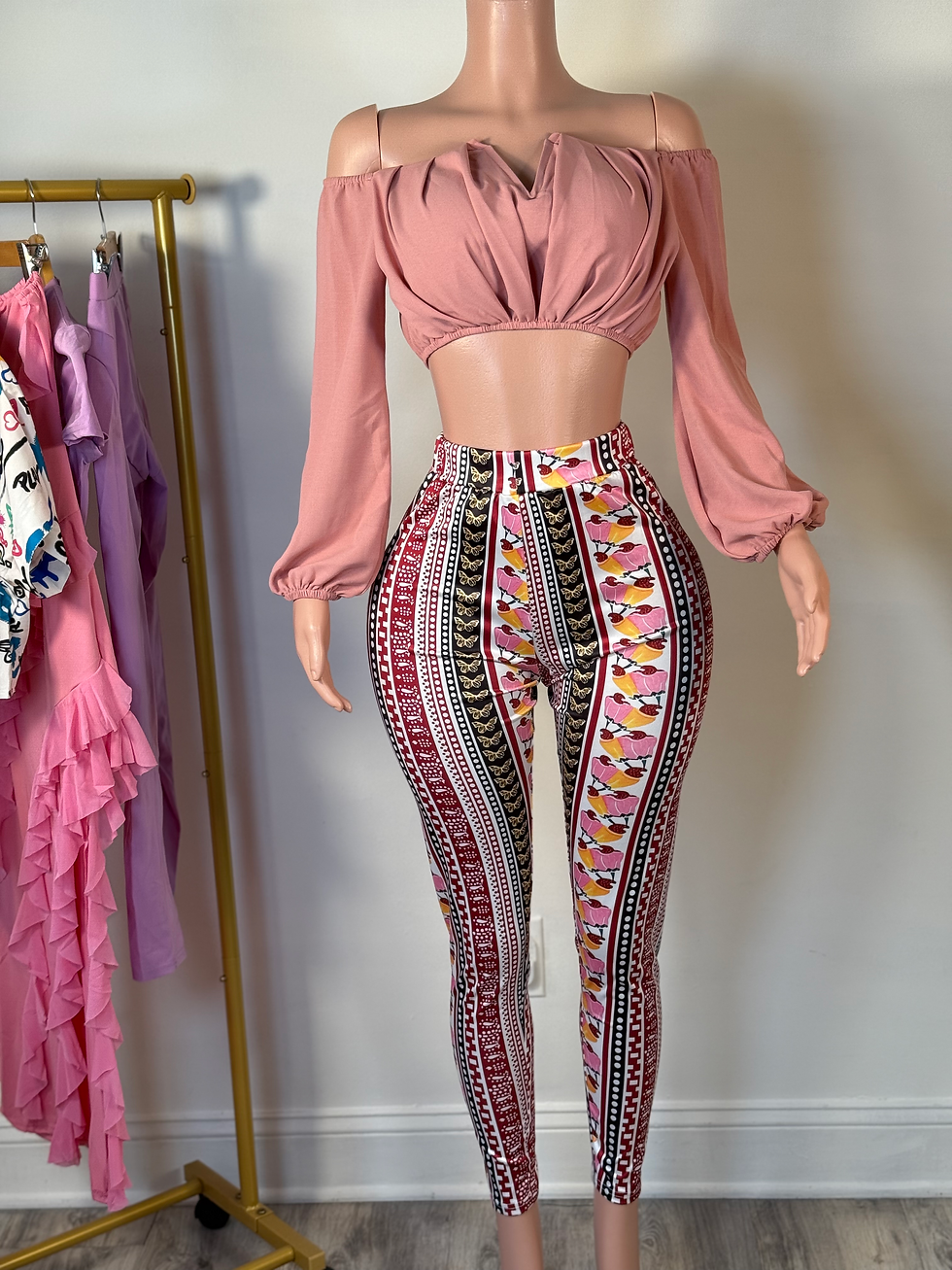 Thumbnail: Albidalove Two Piece Set Off-Shoulder Long Sleeve Blouse & Printed Pants