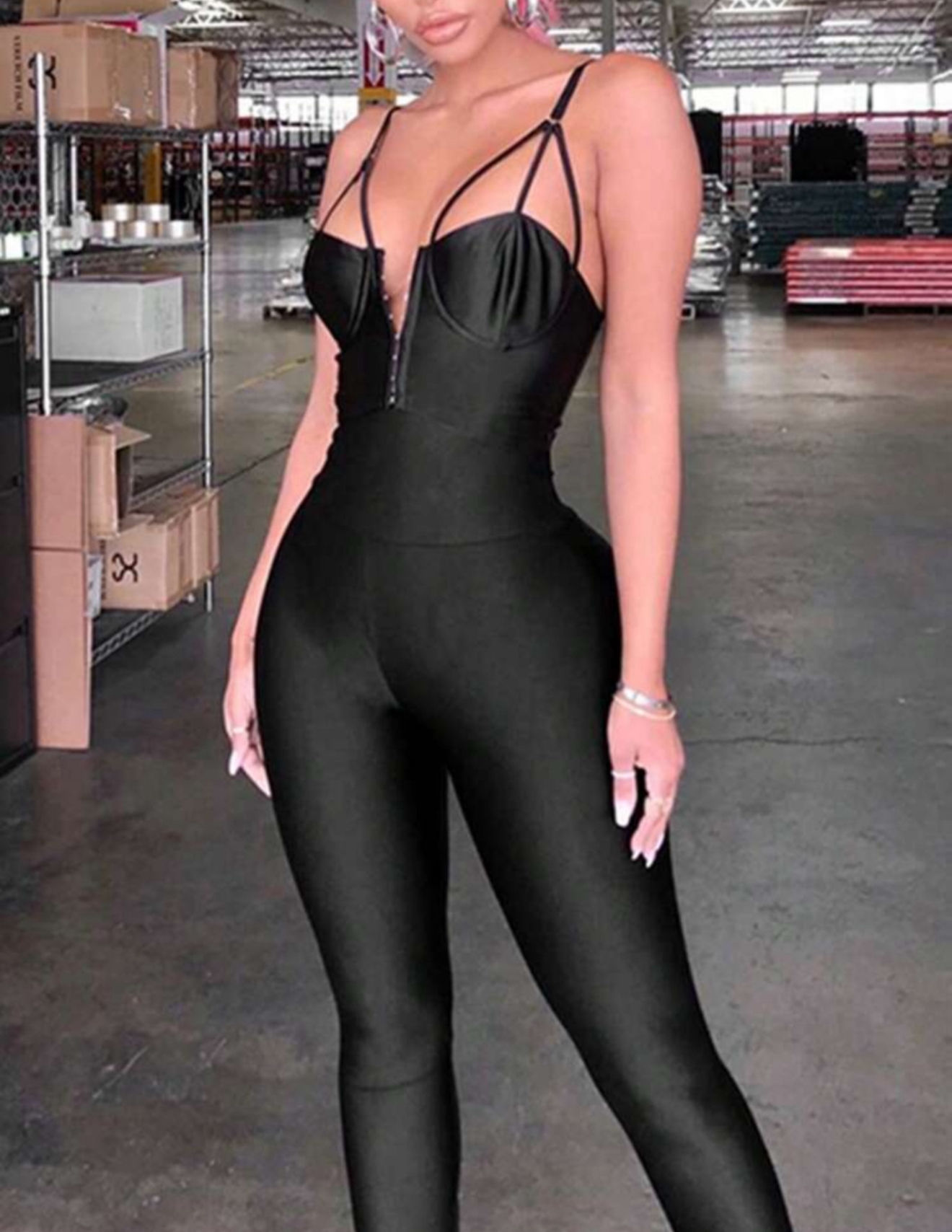 Albidalove Women Spring/Summer Solid Color Tight Strap Jumpsuit