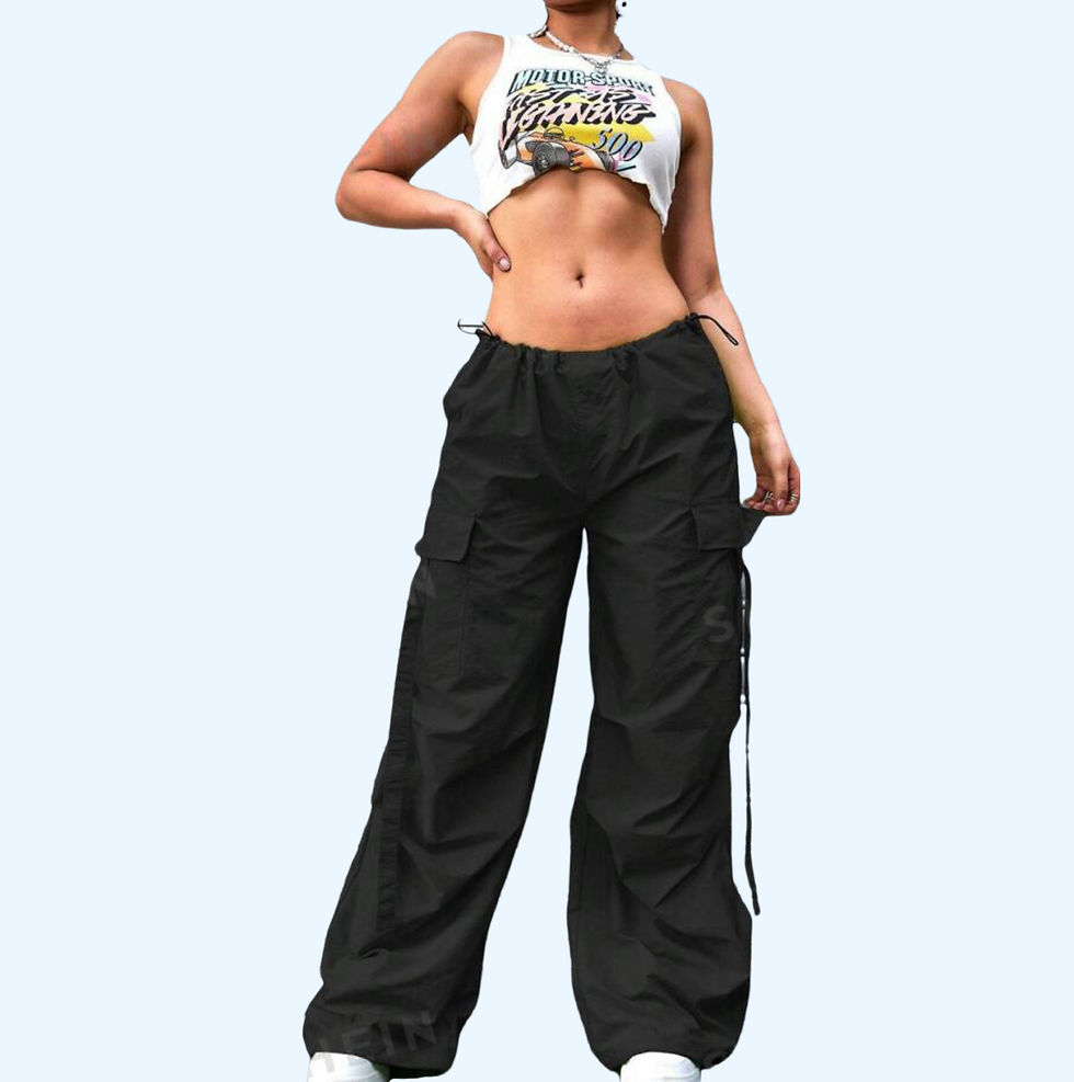 Thumbnail: Albidalove Flap Pocket Side Drawstring Waist Cargo Pants