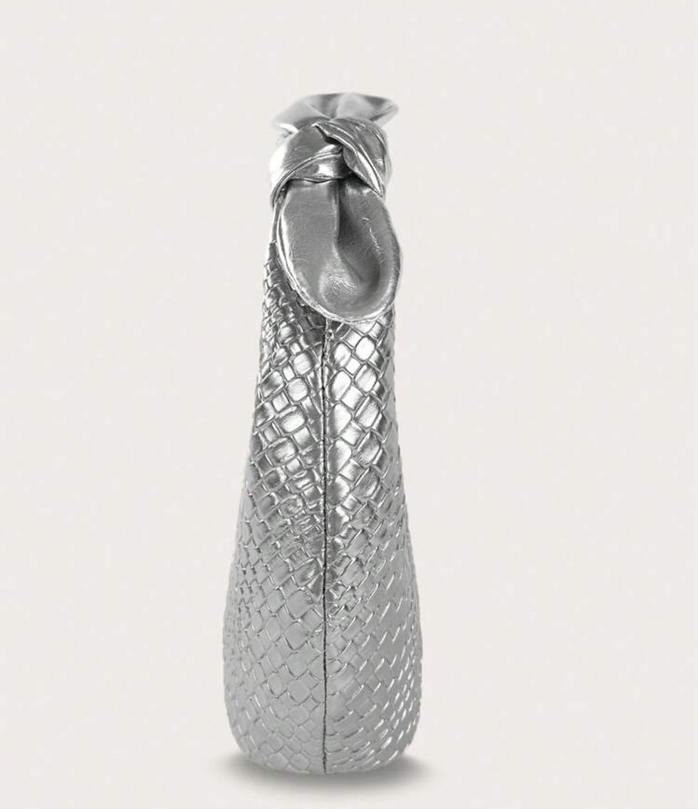 Thumbnail: Albidalove Women's Fashion Metallic Color Woven Crescent Handbag With Bow Accent