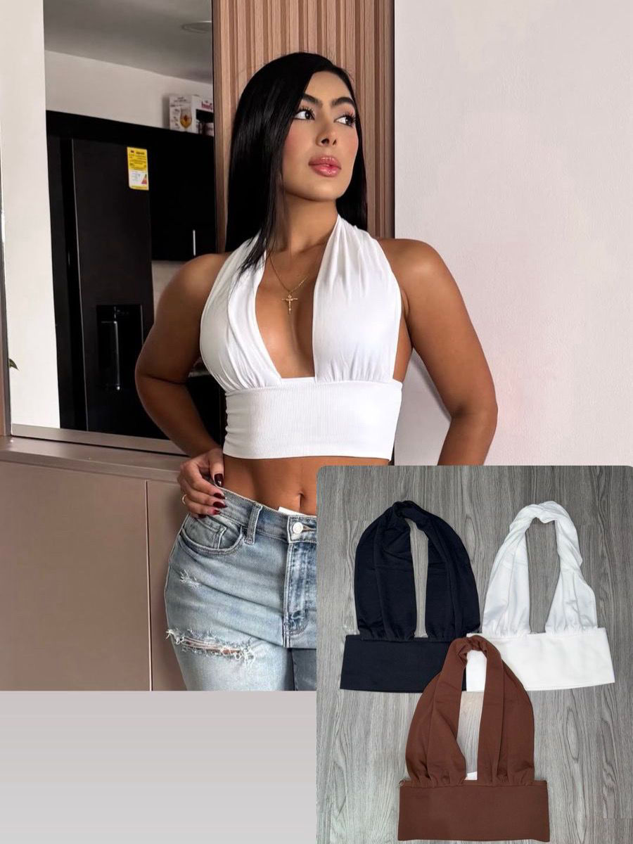 Albidalove Open-Back Halter Crop Top