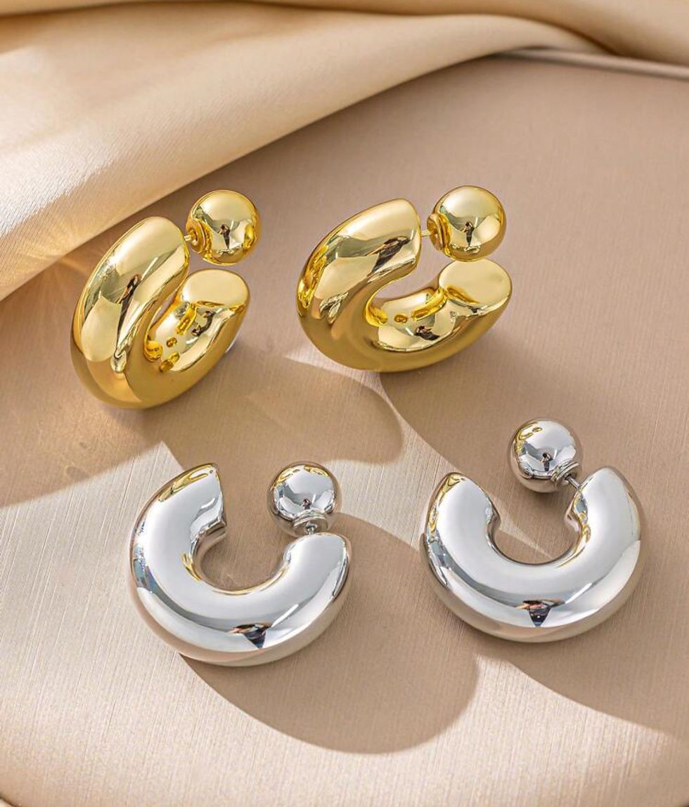 Thumbnail: Albidalove 1-2 Pairs Of Smooth C-Shape Pearl Hoop Earrings