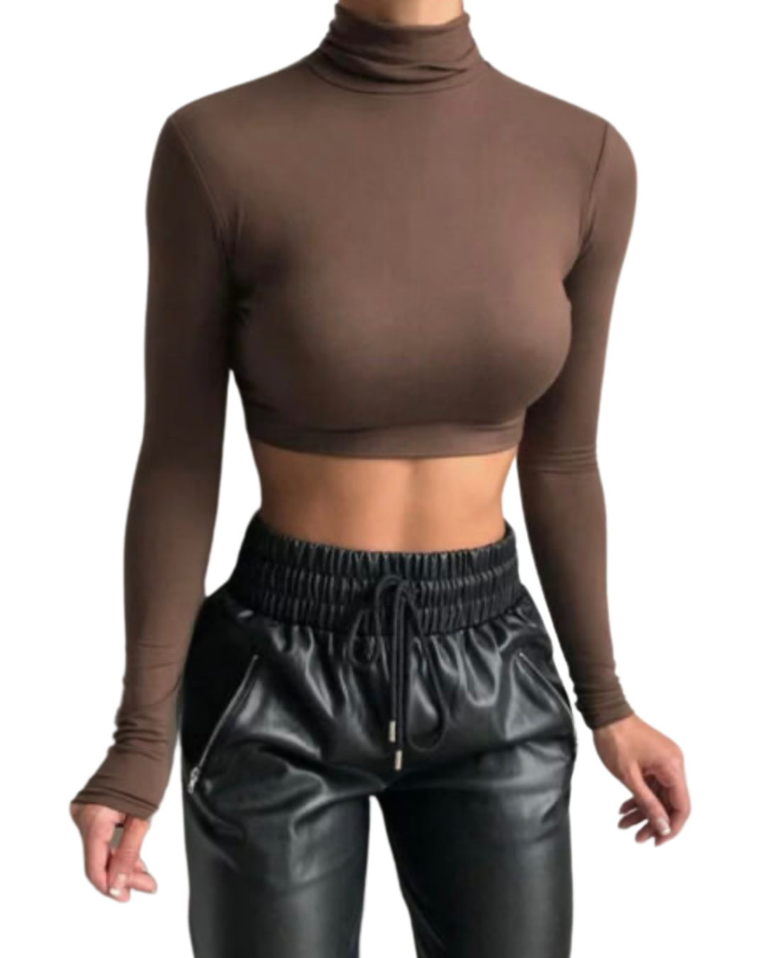 Albidalove Turtleneck Sexy Casual Long Sleeve Crop Top