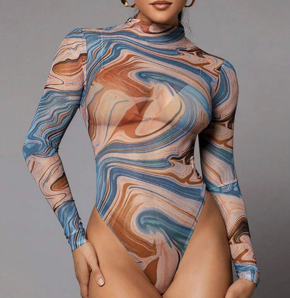 Thumbnail: Albidalove High Neck Marble Print Bodysuit