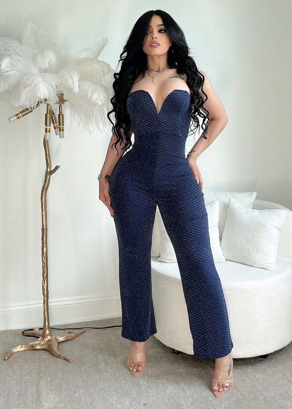 Thumbnail: Albidalove Women'S V-Neck Halter Glitter Jumpsuit