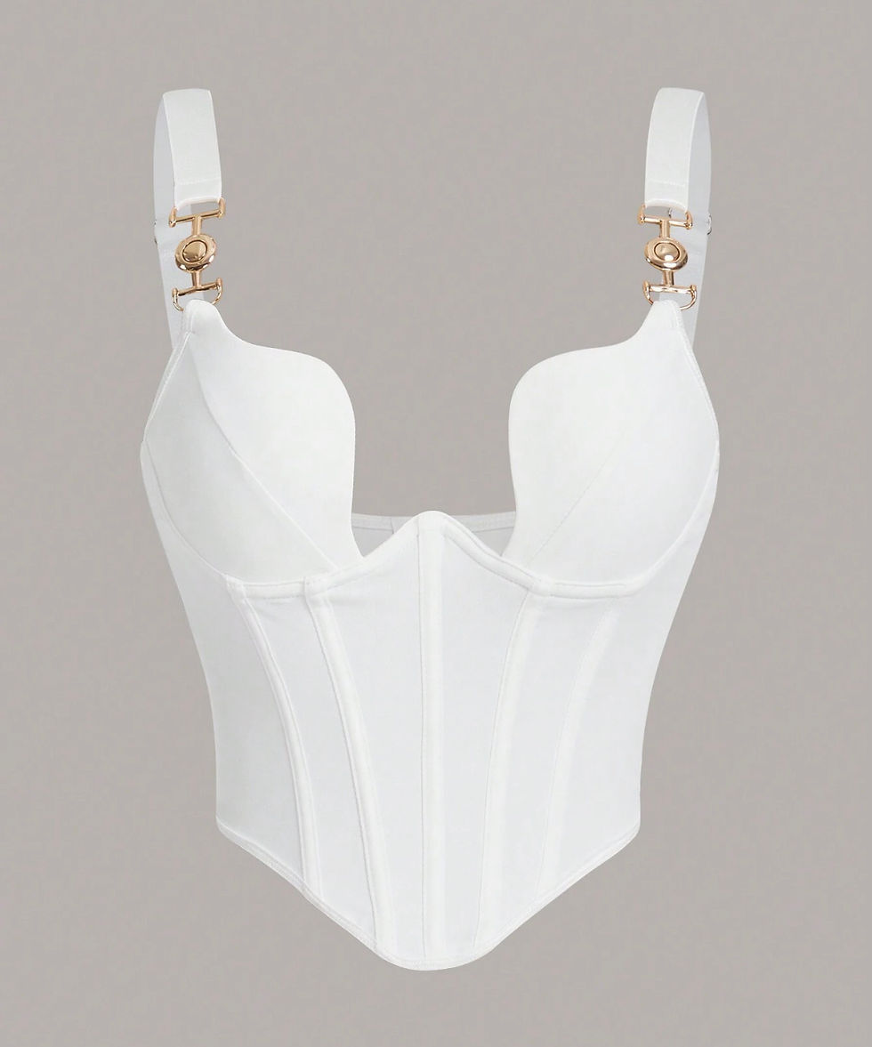 Thumbnail: Albidalove Sexy White Deep S Square Irregular Neckline Steel Ring Fishbone High