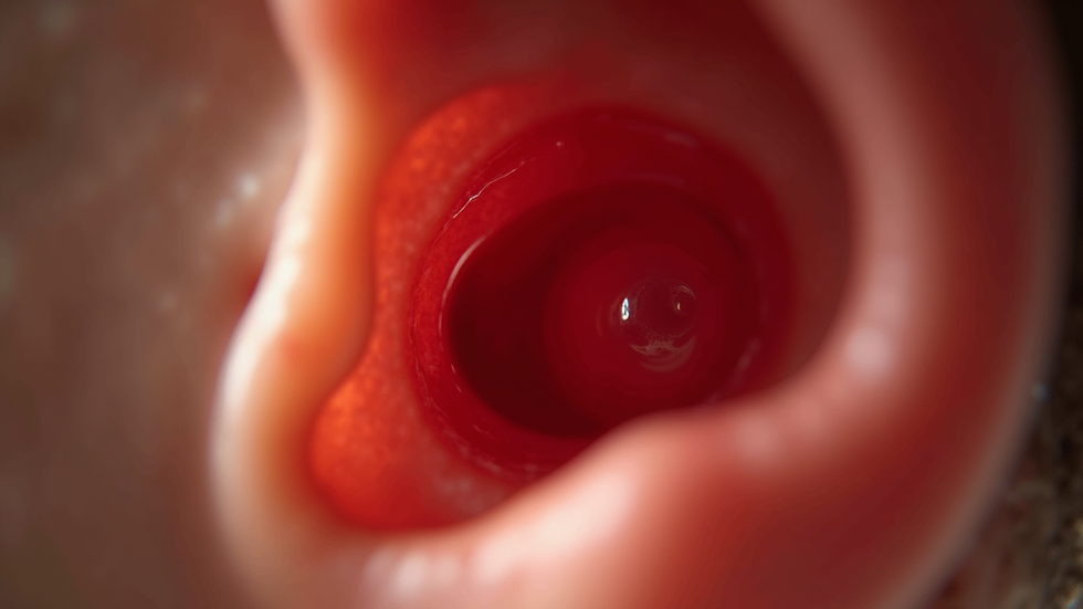 Close-up view of a human ear canal showing the eardrum
