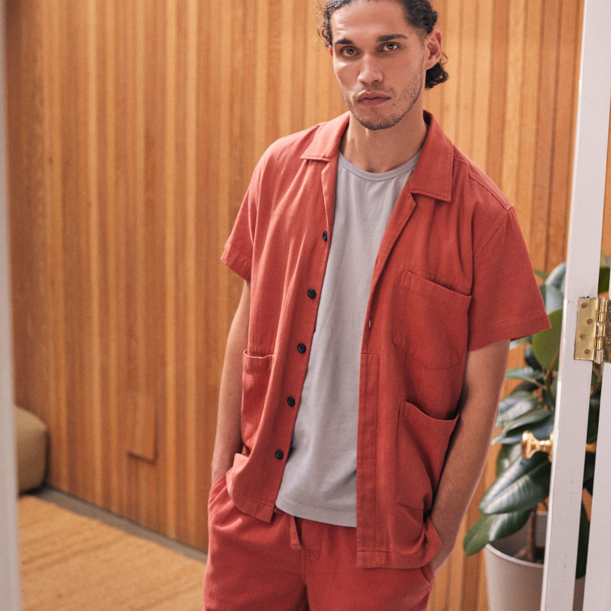 Short sleeve Hipp shirt | Burnt orange herringbone garment dye