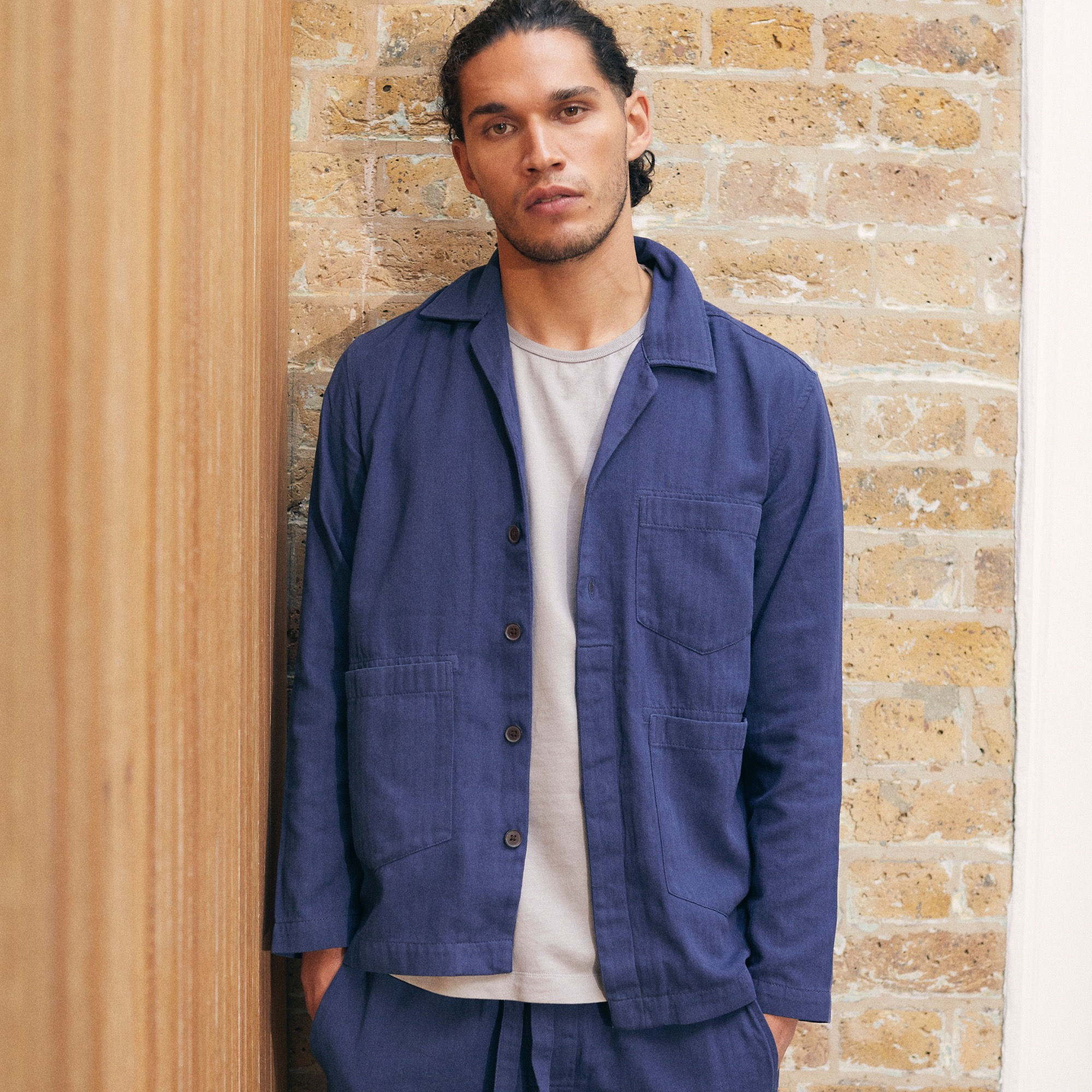 Long sleeve Heron shirt | Indigo herringbone garment dye