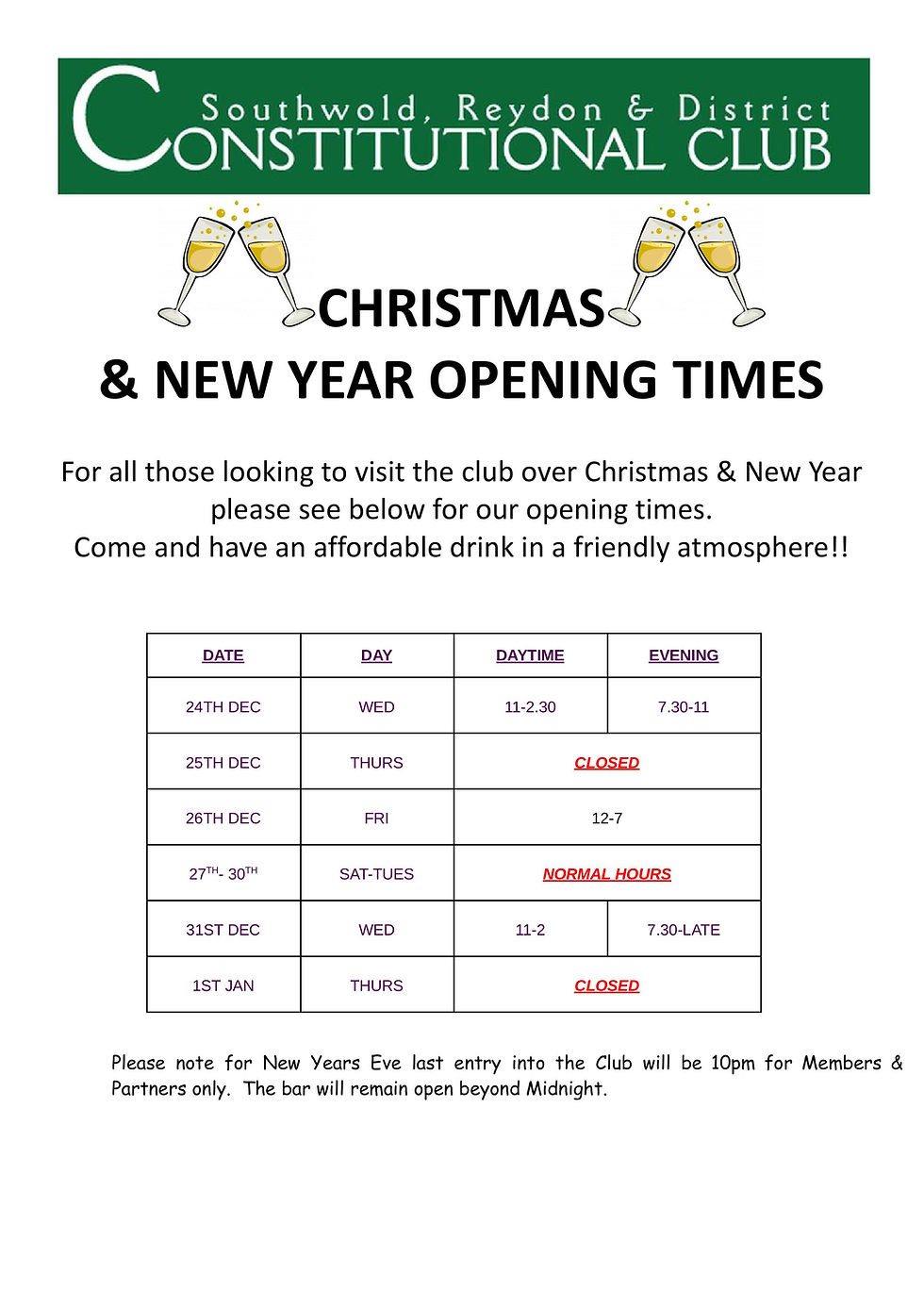 Festive Opening Times for 2025/26