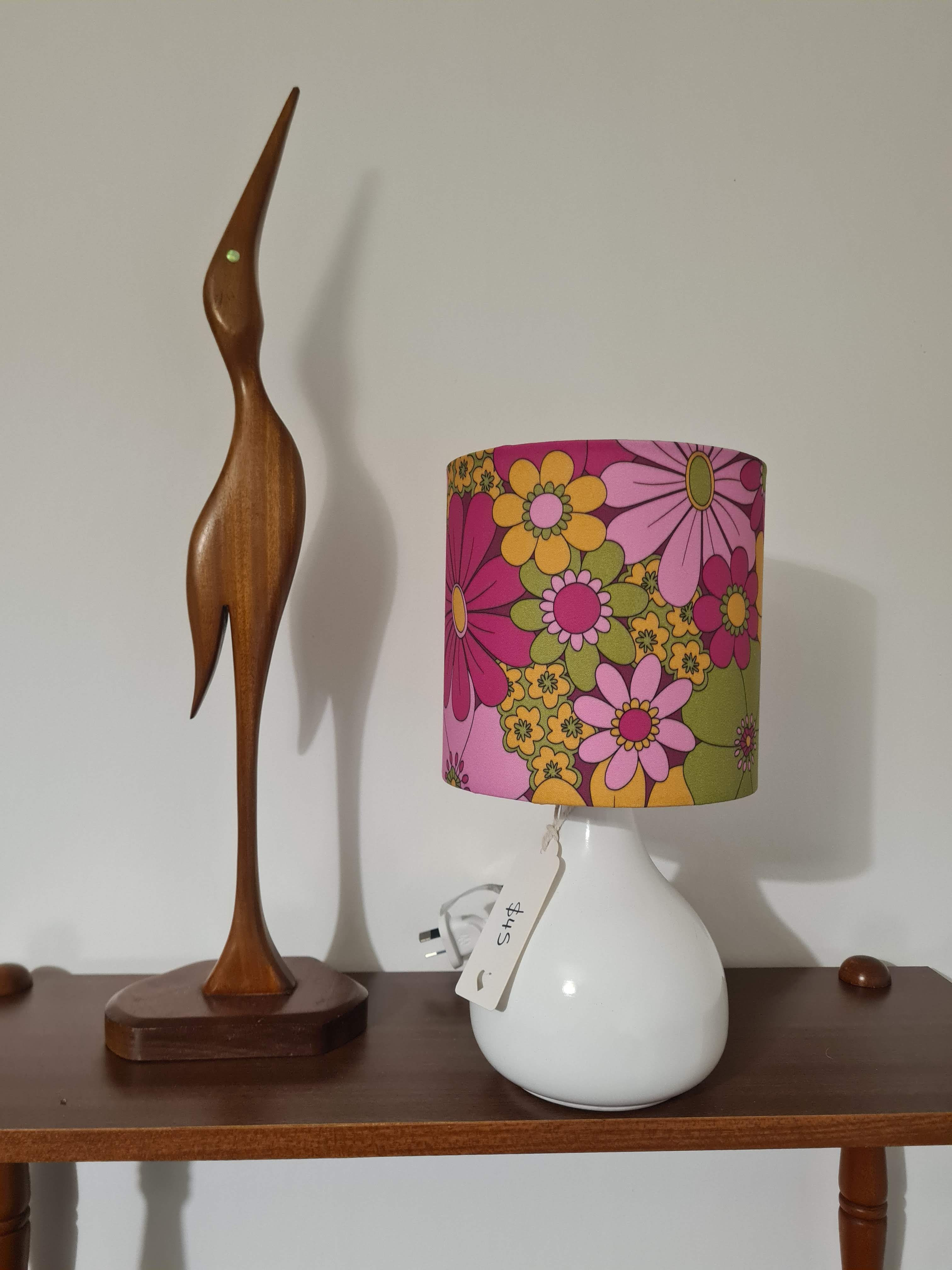 Bedside Lamp Retro Pink and Green Flowers