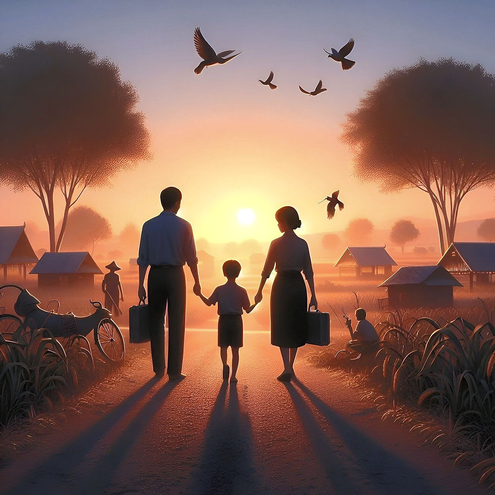 familie im sonnenuntergang