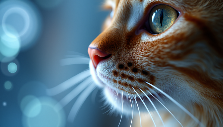 Close-up view of a domestic cat’s fur and skin showing cellular detail