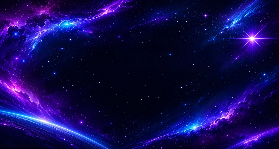 Vibrant blue and purple space nebula with stars.