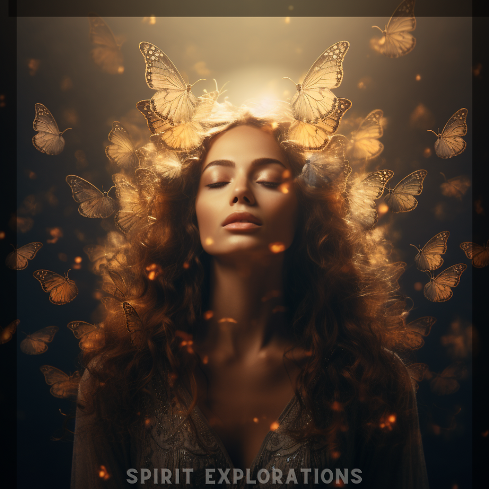 Woman with butterflies on her