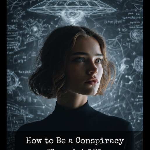 A woman who is a conspiracy theorist with a UFO drawing behind her