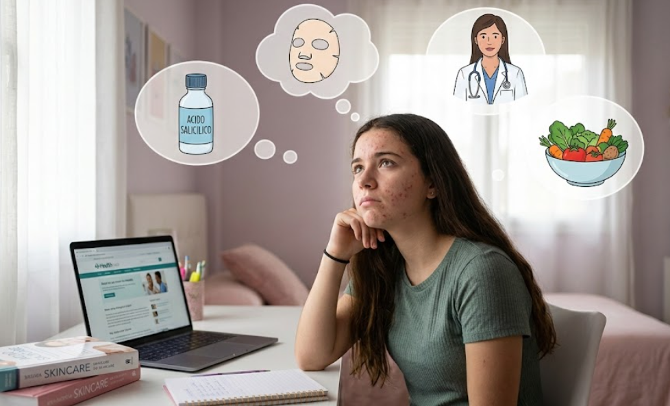 ragazza pensa come far sparire i brufoli dal viso