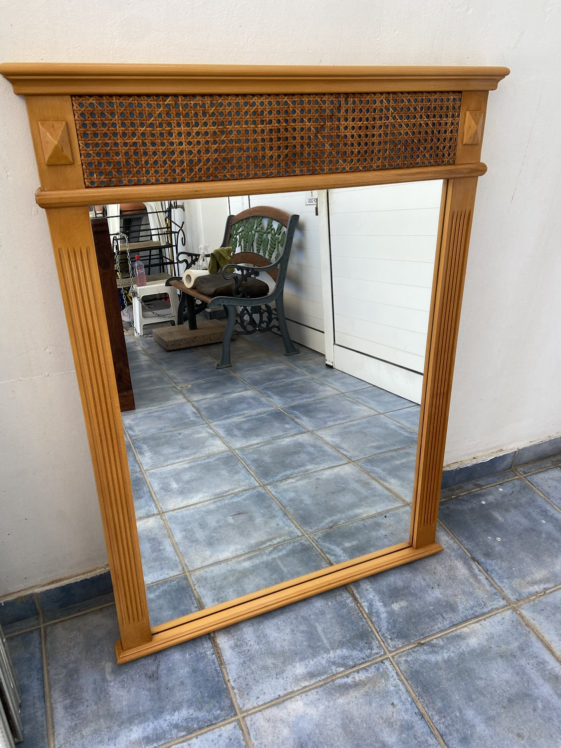 Light wood veneer mirror with lattice effect (2 available)