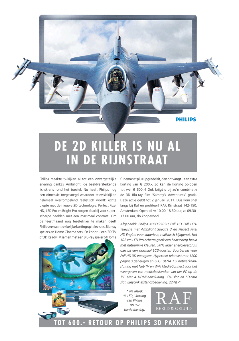 Fighting Falcon in Hifi Klubben-RAF advertentie van senior art director Andrevan Leeuwen