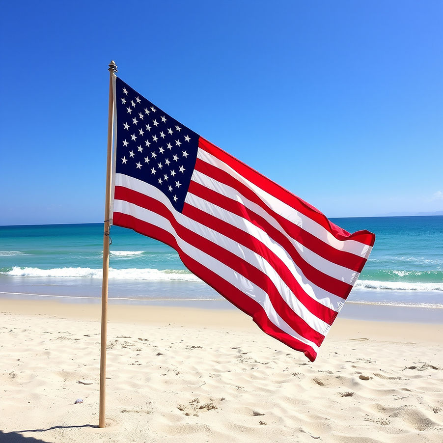 American flag on the beach