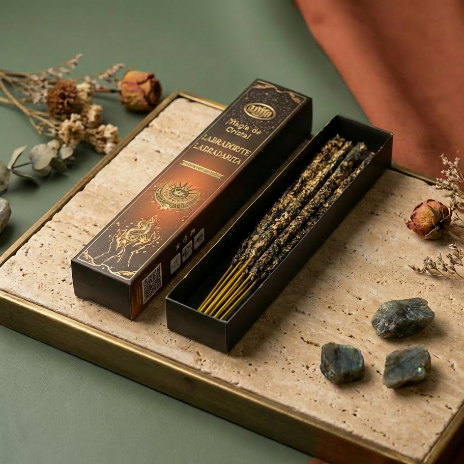 AUM Crystal Magic Räucherstäbchen mit Labradorit-Kristall