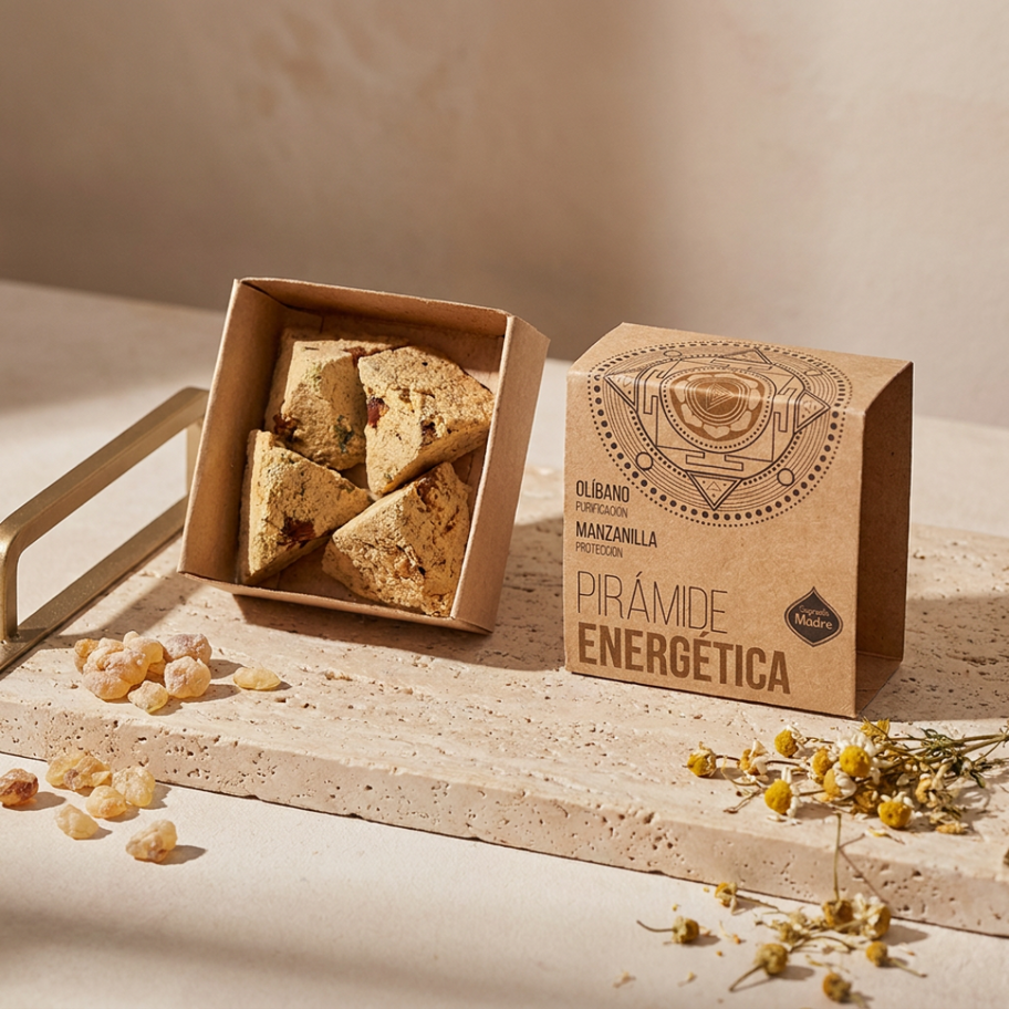 Sagrada Madre Energiepyramiden mit Apfel und Olibanum