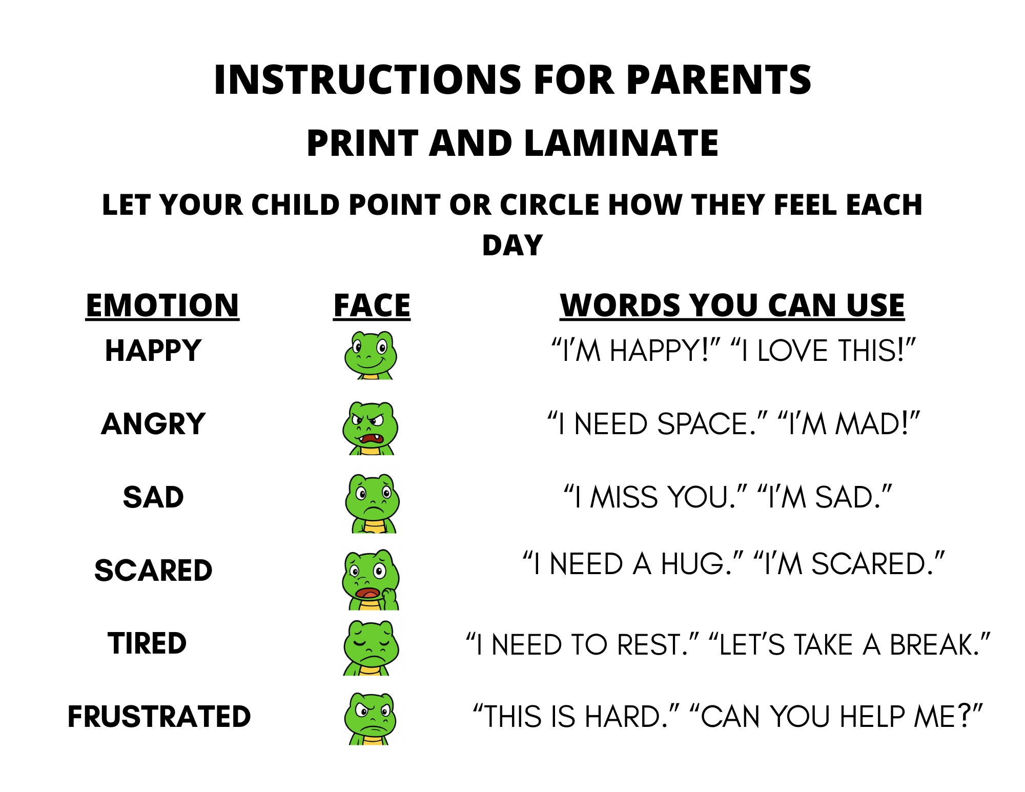 Emotion Chart Instruction Sheet