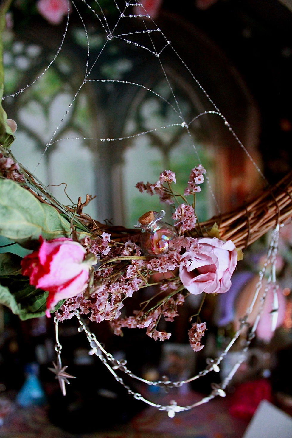 Miniature : Couronne lune hortensias et toile d’araignée 