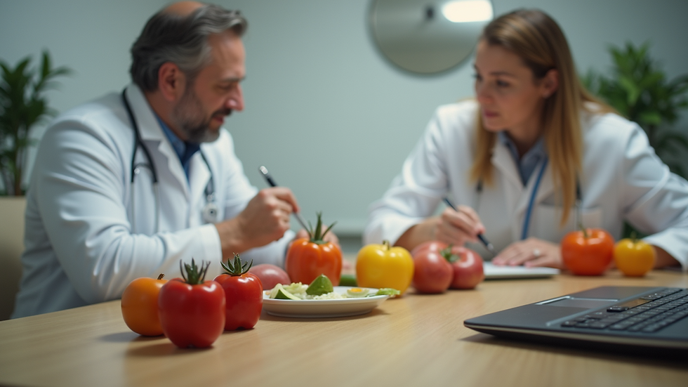 Plano detalle de una consulta nutricional con un profesional y un paciente