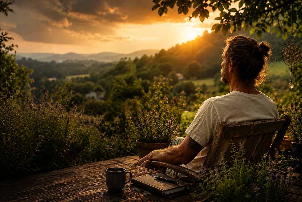 Ein Mensch der in der Natur sitzt, eigentlich alles hat und trotzdem nicht glücklich ist. Für einen Beitrag mit dem Titel: Warum fällt es mir so schwer, glücklich zu sein?