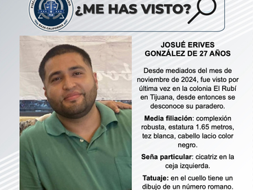 PESQUISA DE JOSUÉ ERIVES GONZÁLEZ DE 27 AÑOS DE EDAD