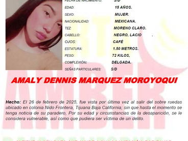 AMALY DENNIS MÁRQUEZ MOROYOQUI DE 15 AÑOS DE EDAD