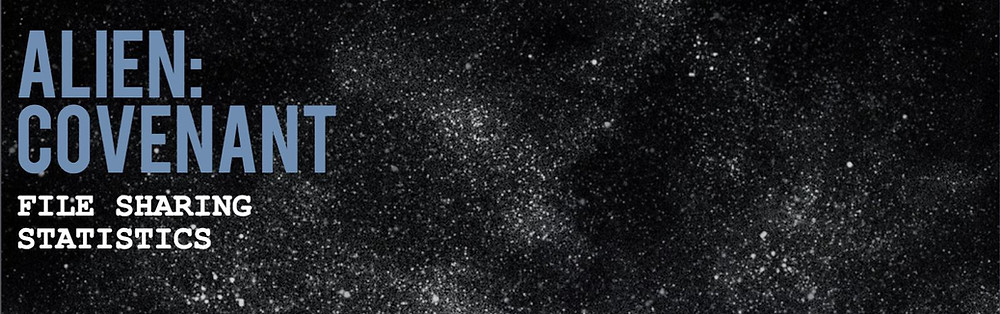 Cover image of the TECXIPIO infographic. Movie piracy statistics show the demand trend of the sci-fi movie "Alien: Covenant". In the background, a picture of stars in the space is portrayed