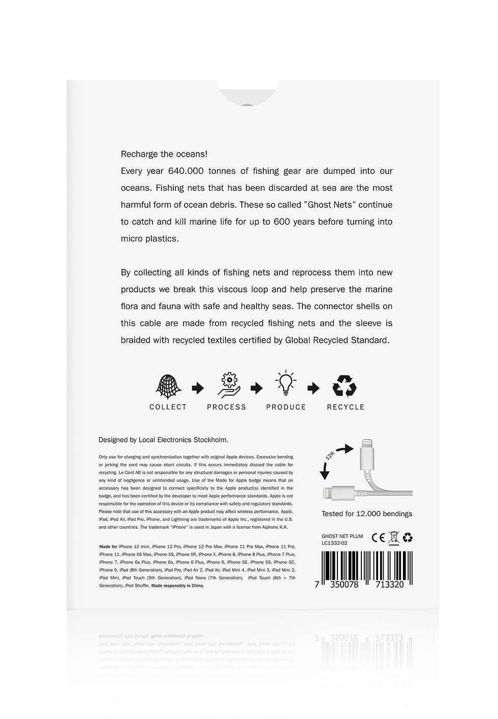 Thumbnail: Plum iPhone Lightning Cable · 2 Meter · Made of Recycled Fishing Nets