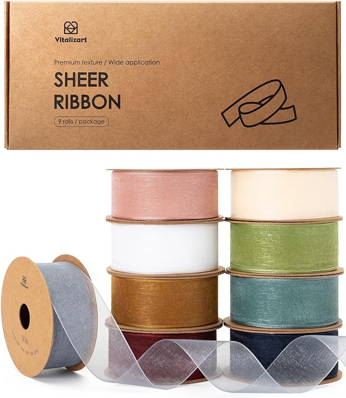Organza Ribbon Mixed Color Sheer Ribbons Set 10 Yd for Fridge Decor