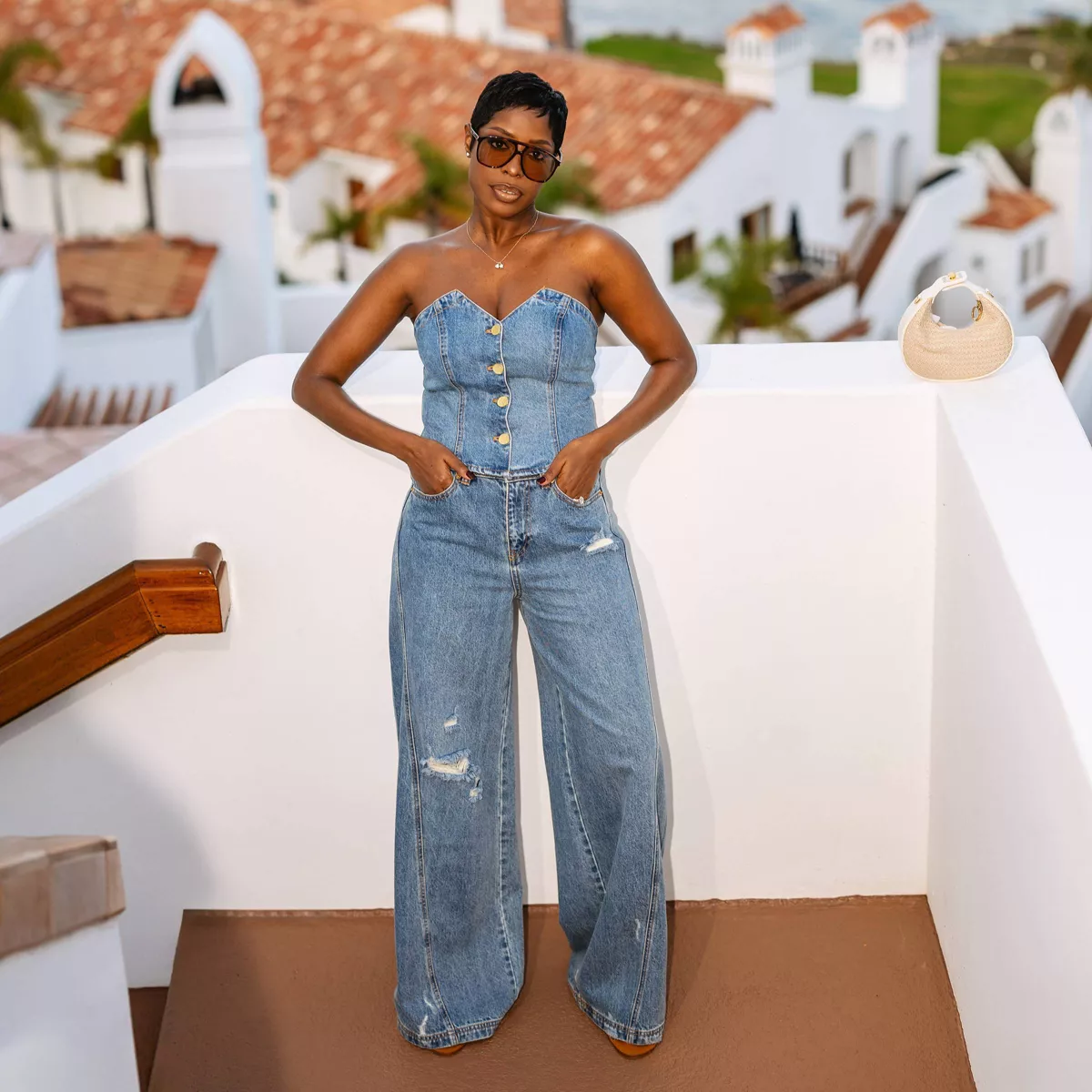 Women's High-Rise Distressed Wide Leg Jeans - Future Collective™ with Jenee Naylor Medium Wash