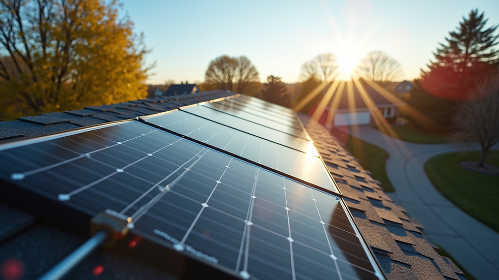 Eye-level view of solar panels installed on a suburban Indiana home roof