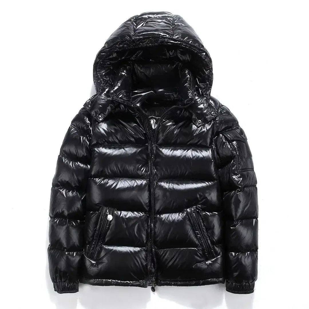 Warm Coat Mens Parkas Glossy Black Jackets Solid Color Parka Coat Men's Fashion