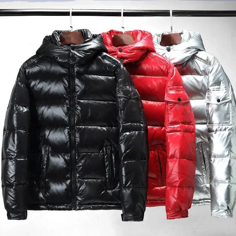 Miniatura: Warm Coat Mens Parkas Glossy Black Jackets Solid Color Parka Coat Men's Fashion