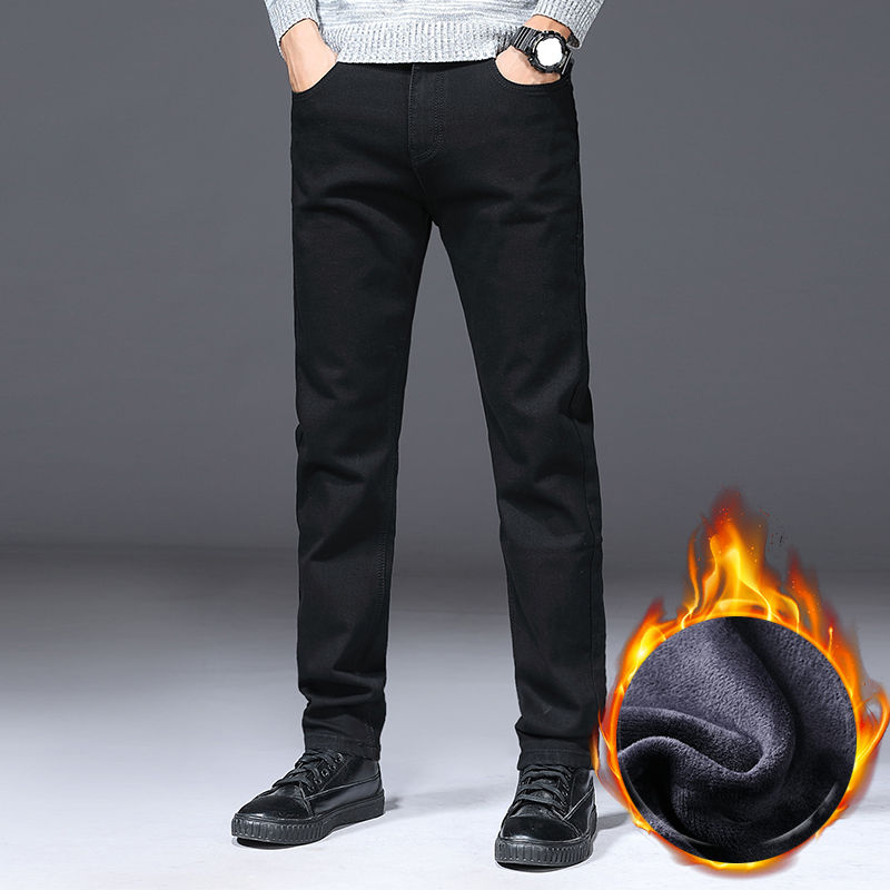 2023 Winter Thick Fleece For Cold Men Warm Slim Jeans Elasticity Skinny Black Je