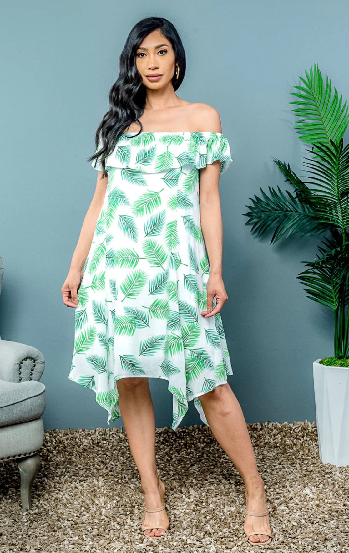 The White Tropical Print Dress